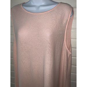 J. JILL Sz LARGE Pink Linen Blend Knit Tank Tunic Shirt Fringed Hem EUC